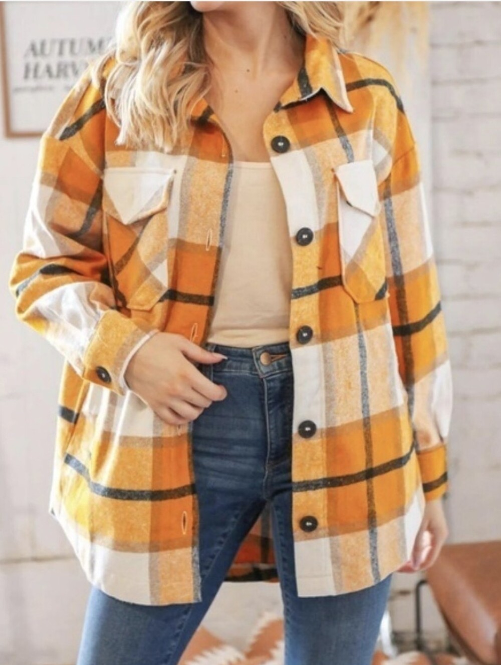 NWOT HFX Yellow Plaid Shacket Womens Size XL Oversized